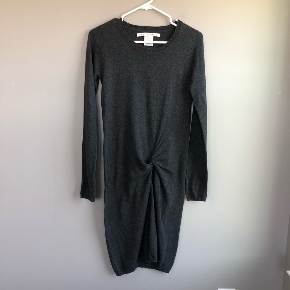 Max Studio Gray Knotted Waist Sweater Dress S